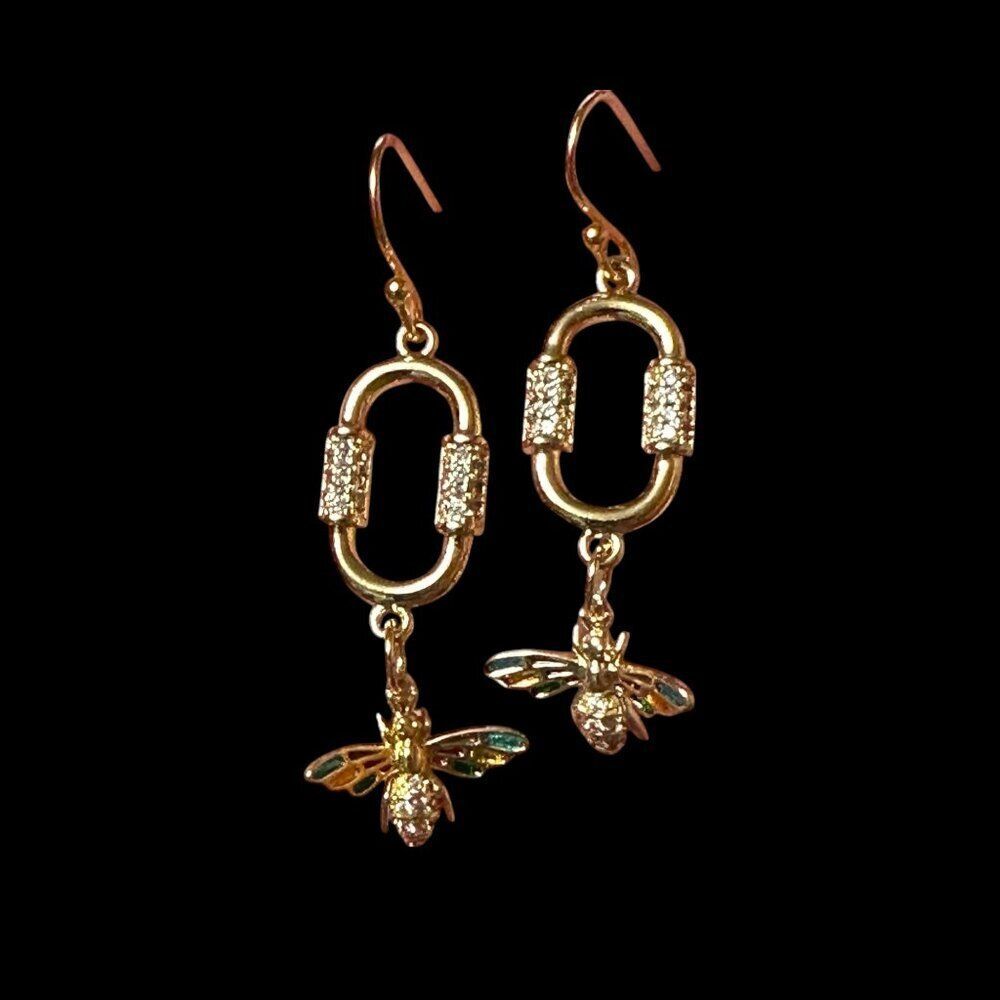 Gold Filled Paper Clip Bee Earrings Gold Filled Ear Wires - Picture 2 of 8